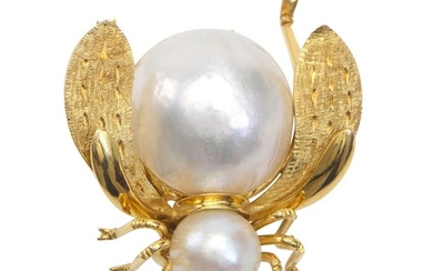 A PEARL AND RUBY INSECT BROOCH