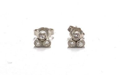 A Pair of 18ct White Gold Diamond Tri-foil Stud Earrings
