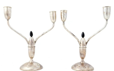 A Pair of American Silver Candelabra Height 10 x width