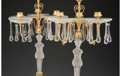 A Pair of Baccarat-Style Gilt Bronze Candelabra (20th century)