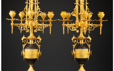 A Pair of Continental Gilt Bronze Six-Light Candelabra (late 19th-early 20th century)