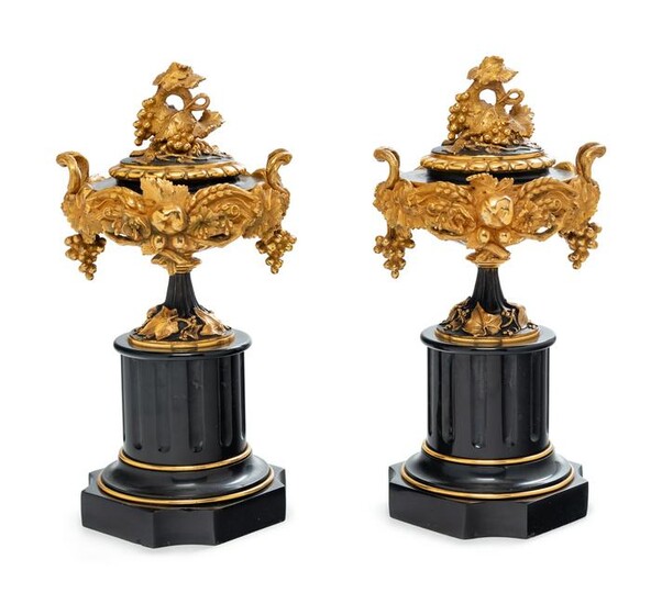 A Pair of French Gilt and Patinated Bronze and Marble