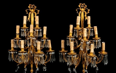A Pair of Louis XV Style Gilt Metal Nine-Light Sconces
