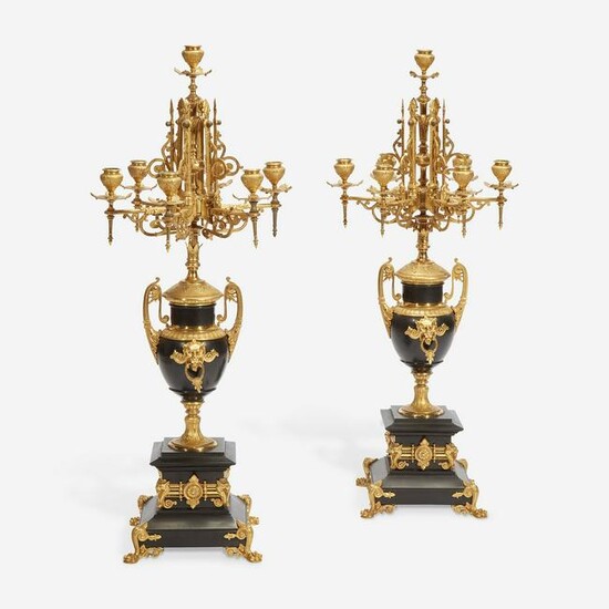 A Pair of Napoleon III Gilt-Bronze and Black Marble