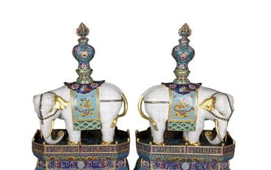 A Pair of Taiping Elephants in Cloisonne CloisonnÃ© Enamel