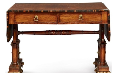 A REGENCY GILT METAL-MOUNTED ROSEWOOD AND CALAMANDER CROSSBANDED SOFA TABLE, CIRCA 1810