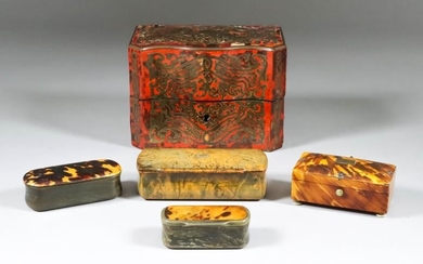 A Red Tortoise Shell Boulle Serpentine Fronted Scent Casket,...
