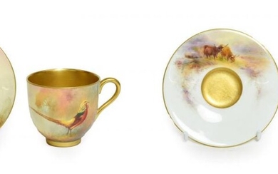 A Royal Worcester Porcelain Miniature Coffee Cup and Saucer, by...