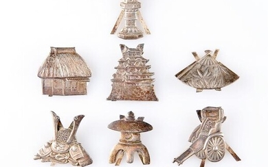 A SET OF TEN CHINESE SILVER PLACE CARD HOLDERS, each