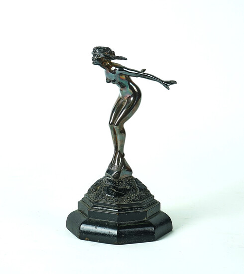 A SILVER-PLATED CAR MASCOT ''SPEED NYMPH''