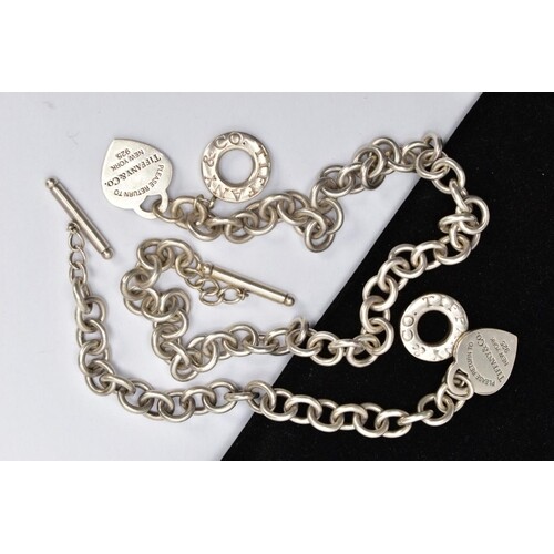A SILVER 'TIFFANY & CO' NECKLACE AND MATCHING BRACELET, a cu...