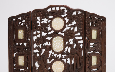 A Serpentine-Inset Carved Wood Table Screen, Republican Period (1912-1949)