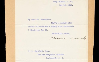 A TYPED LETTER SIGNED BY PRESIDENT THEODORE