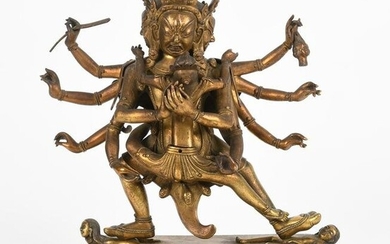 A Tibetan Gilt Bronze Figure Of Yamantaka