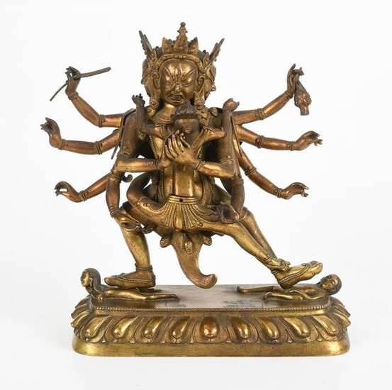 A Tibetan Gilt Bronze Figure Of Yamantaka