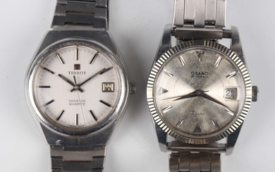 A Tissot Seastar Quartz steel cased gentleman's bracelet wristwatch, the signed silvered dial w