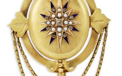 A VICTORIAN 18 CARAT GOLD SEED PEARL, DIAMOND AND