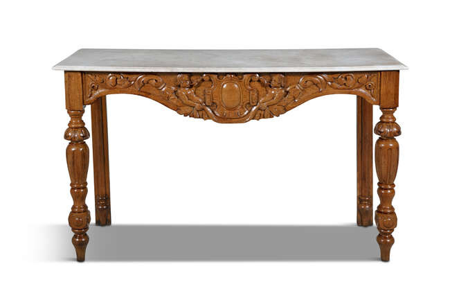 A VICTORIAN MARBLE TOP TABLE, of rectangular form,...