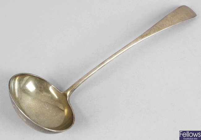 A Victorian silver Old English pattern soup ladle.