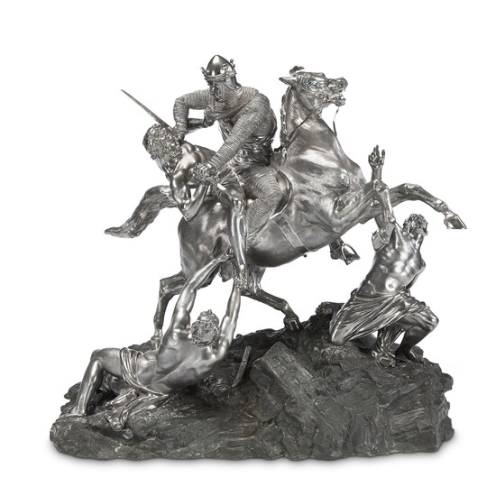A Victorian sterling silver and bronze figural group John Samuel Hunt, London, 1843