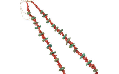 A Zuni coral and turquoise necklace