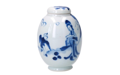 (-), A blue and white porcelain lidded jar,...