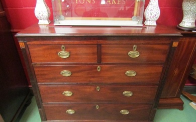 A circa 1820 Regency inlaid mahogany chest of two short over...