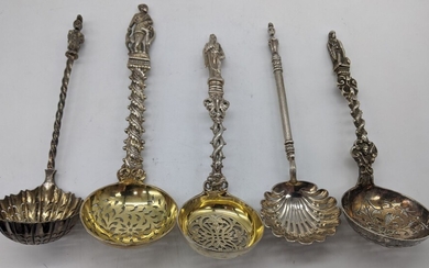 A collection of 5 Victoria silver apostle ladles, London...