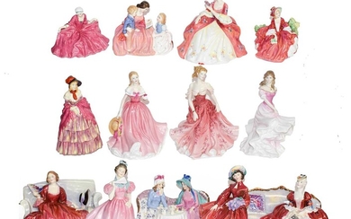 A collection of Royal Doulton porcelain figures, mostly formed...