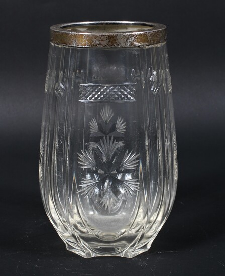 A cut-glass silver-mounted vase, the rim hallmarked Birmingham, 1927, maker's mark D&H