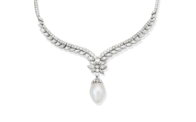 A diamond and cultured pearl necklace