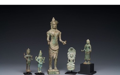 A group of five bronze figures of Shiva, Bodhisattva and Uma...