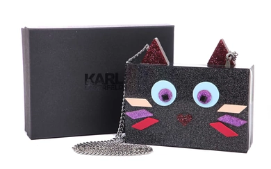 stamped, including Karl Lagerfeld glitter-perspex 'cat' clutch; two Ostrich leather...