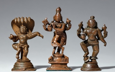 A group of three South Indian copper alloy figures of Krishna. 17th/19th century