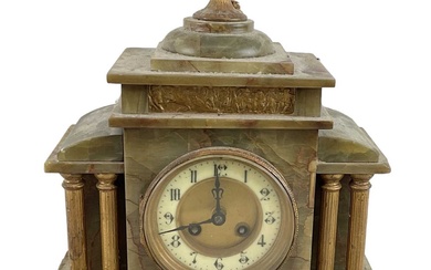 A late 19th century French onyx mantel clock with white...