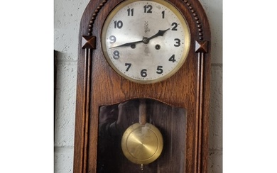 A late 19th early 20th Century Oak Vienna style Wall Clock w...