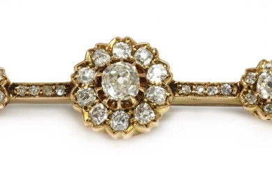 A late Victorian diamond cluster bar brooch