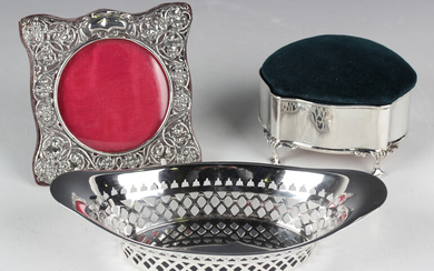 A late Victorian silver boat shaped dish with pierced and engraved sides, Sheffield 1896 by Atkin Br