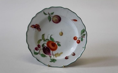 A mid 18th century Chelsea porcelain Botanical plate, polychrome decorated...