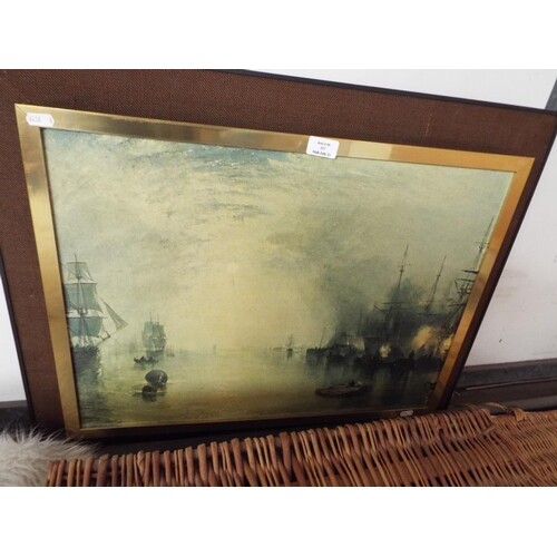 A mounted and framed oil on board titled 'Keelmen Heaving in...