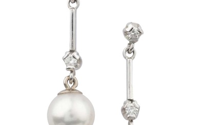 A pair of 18ct white gold, diamond and cultured pearl...