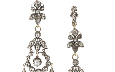 A pair of 19th century diamond chandelier ear clips, each...