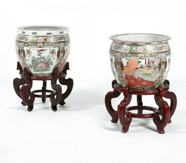 A pair of Chinese glazed porcelain fish tanks