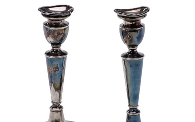 A pair of Danish silver candlesticks of ovoid form, maker Svend Toxværd,...