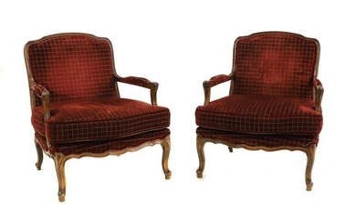 A pair of French Louis XV style fauteuils