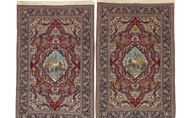 NOT SOLD. A pair of Kashan rugs, Persia. Design with central plaque depicting Persian palace. Mid-20th century. 202 x 130 cm.(2) – Bruun Rasmussen Auctioneers of Fine Art