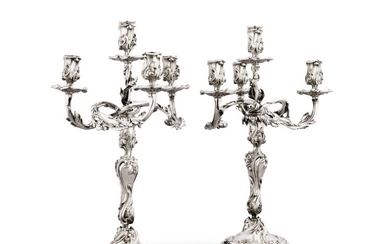 A pair of Rocaille silvered bronze candelabra, in Louis XV-style, France, circa 1890