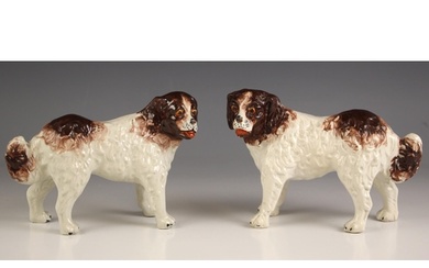 A pair of Staffordshire St Bernard dogs, 19th century, each ...