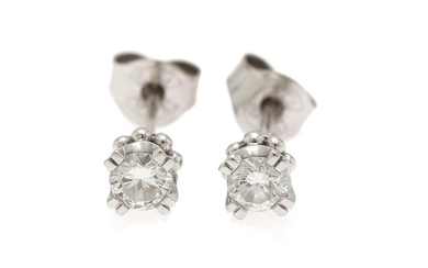 A pair of diamond ear studs each set with a brilliant-cut diamond weighing a total of app. 0.40 ct., mounted in 18k white gold. Wesselton/VS. (2)