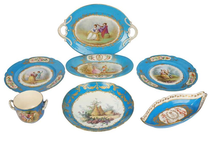 A pair of late 19th/early 20th century Sevres style porcelain plates